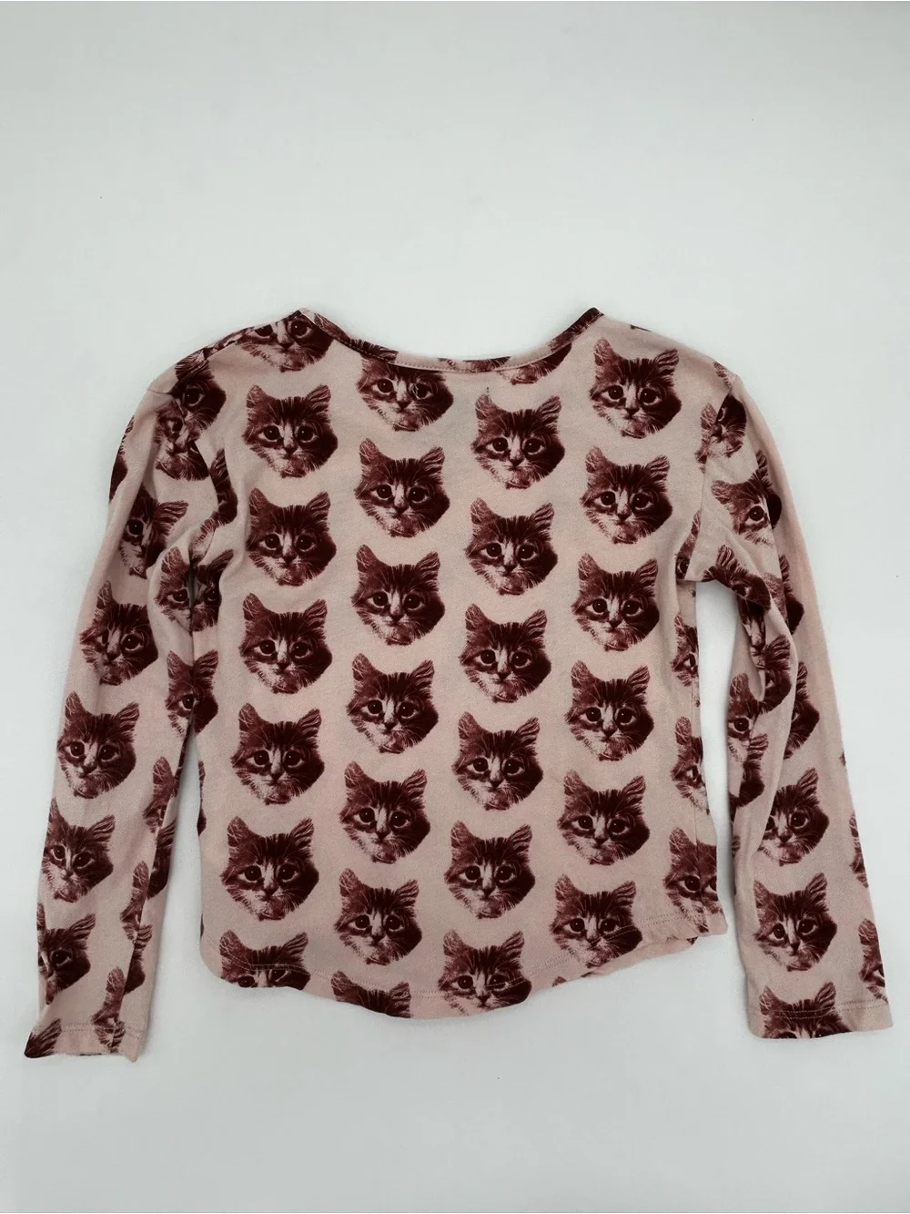 GAPKids Pink Cream Long-Sleeve Tee with Brown Cat Print Size Small (6-7)